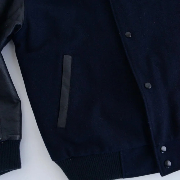 VTG North End Navy & Black Carpenters Logo Wool And Leather Varsity Bomber Coat - Picture 9 of 12
